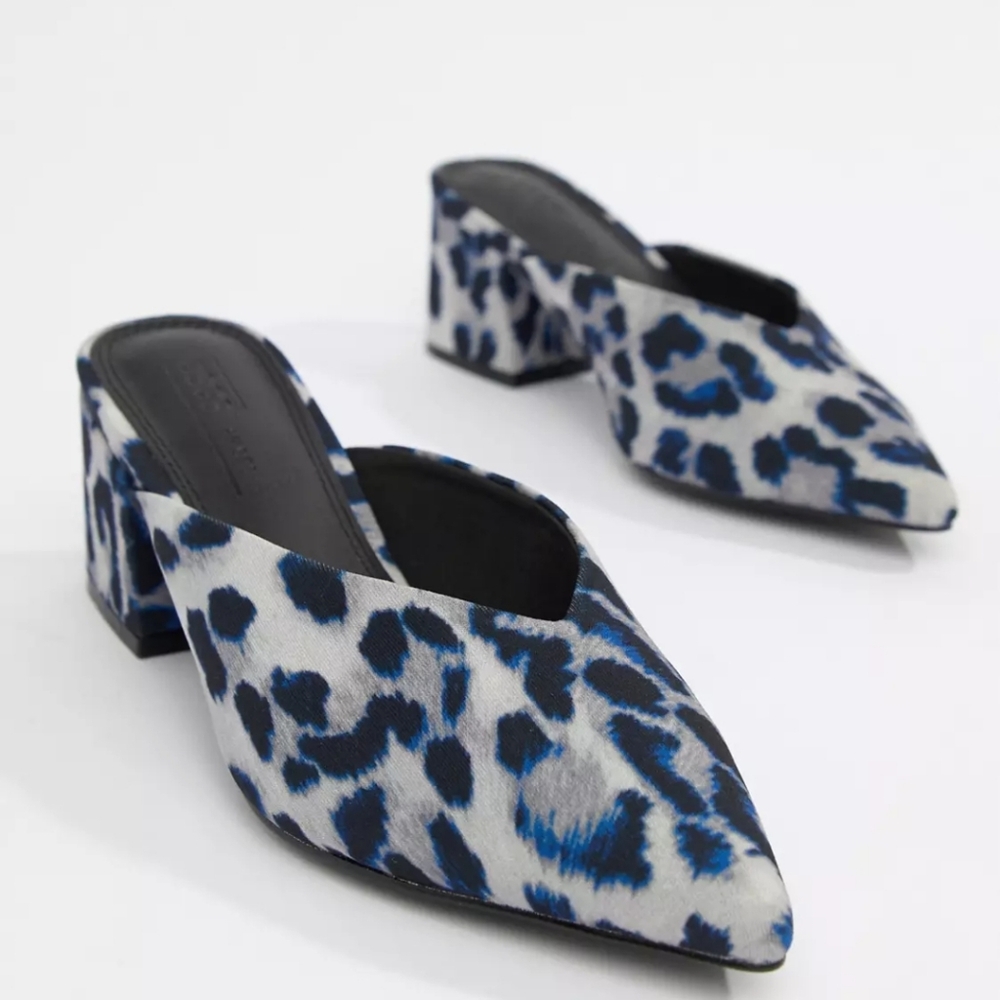 ASOS DESIGN Starship heeled mules in leopard print